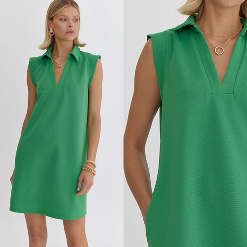 Green Collared Sleeveless Dress