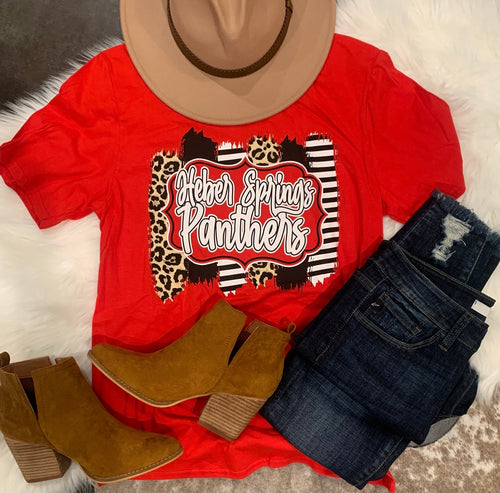 Red/Leopard Heber Springs Panther Tee