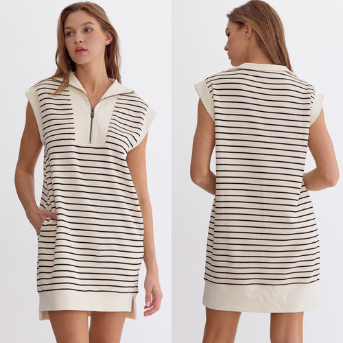 Cream Black Stripe Dress