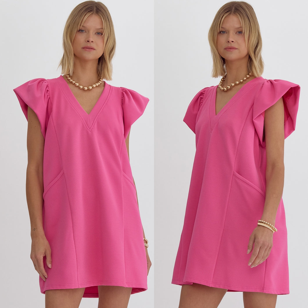 Hot Pink V Neck Dress