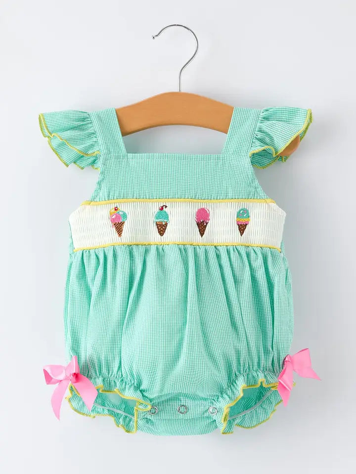 Ice Cream Embroidered Romper