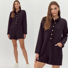 Black Long Sleeve Textured Romper