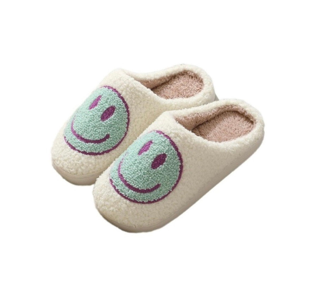 Cyan Smiley Slippers