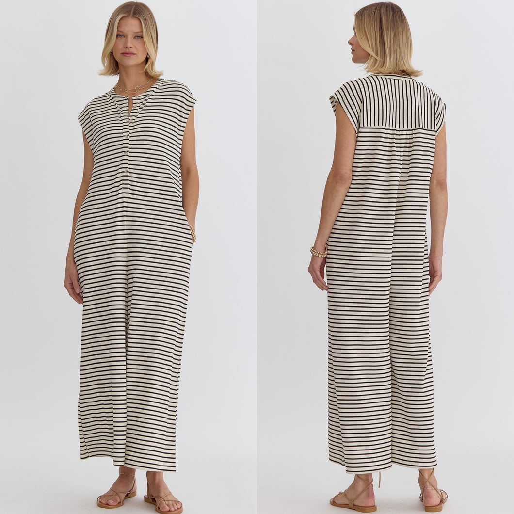 Wide Leg Striped Jumpsuit