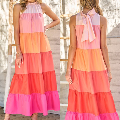 Pink Color Block Maxi