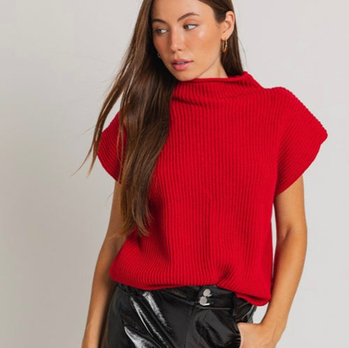 Red Power Shoulder Sweater