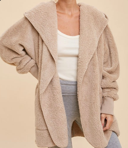 Taupe Plush Hooded Jacket