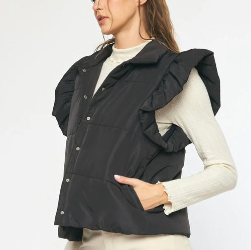Black Ruffle Sleeve Vest