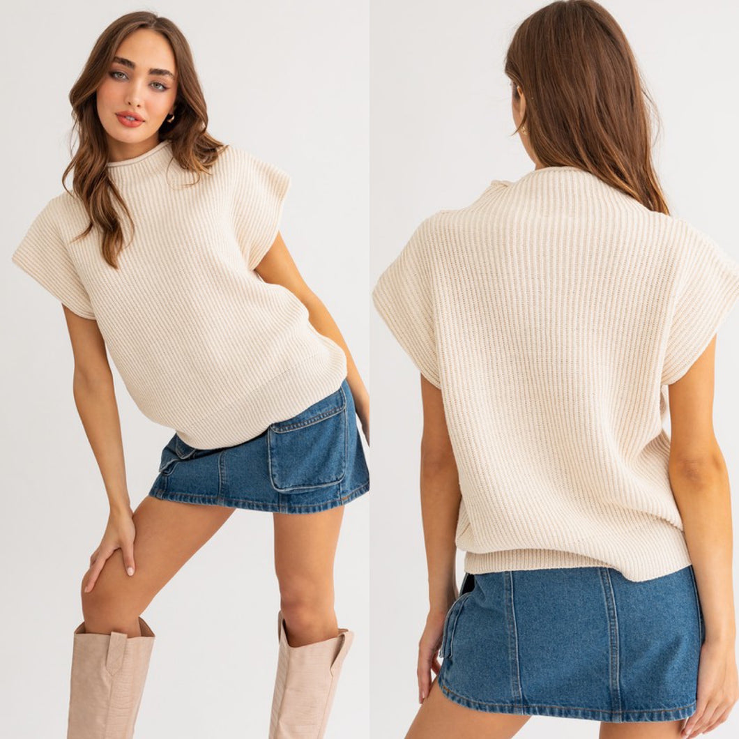 Cream Power Shoulder Sweater