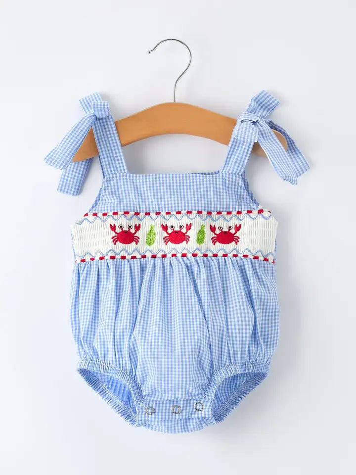Crab Embroidered Smocked Romper