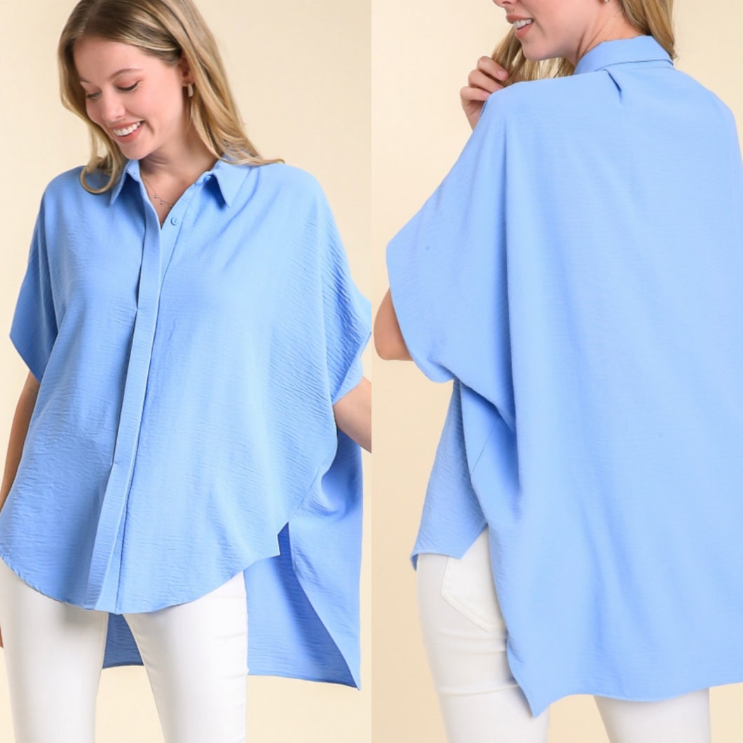 Blue Oversized Dolman Shirt