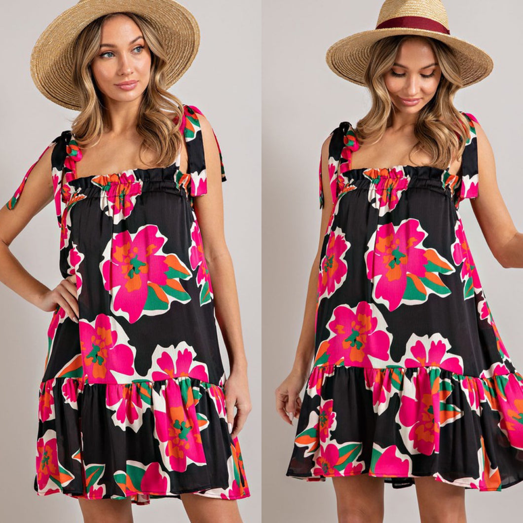 Floral Tie Strap Mini Dress