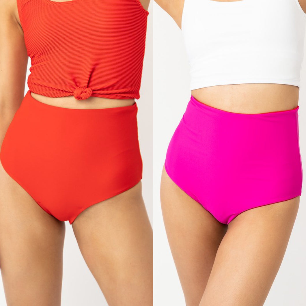 Poppy Red/Pink Reversible Midi Bottoms-SWIM