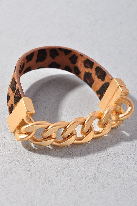 Leopard Leather Chain Bracelet