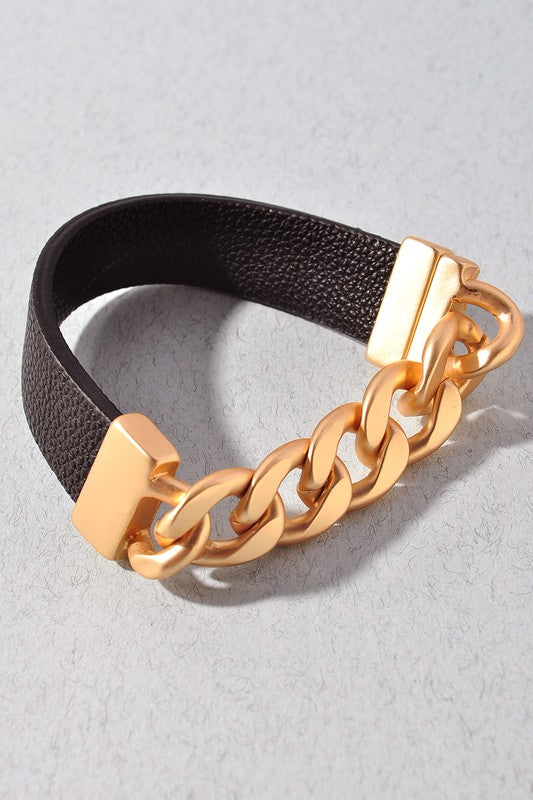 Black Leather Chain Bracelet