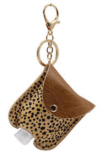 Cheetah Brown Leather Sanitizer Holder Keychain