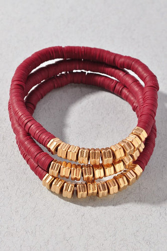 Wine/Gold Bead Bracelet Set