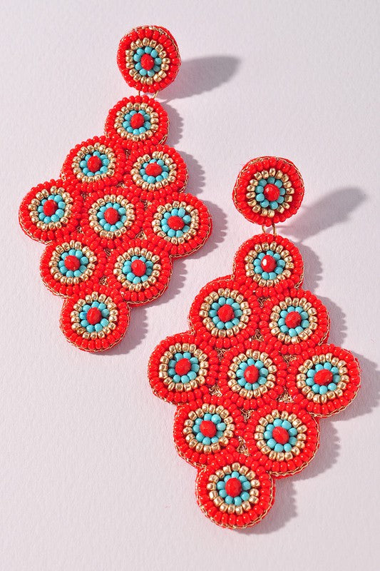Red Beaded Chandelier Earrings