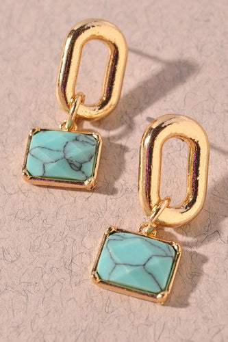 Dainty Dangle Stone Earrings-Turquoise