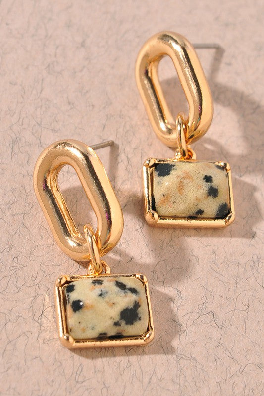Dainty Dangle Stone Earrings-Dalmatian