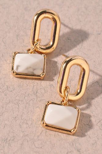 Dainty Dangle Stone Earrings-White