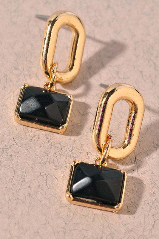 Dainty Dangle Stone Earrings-Black