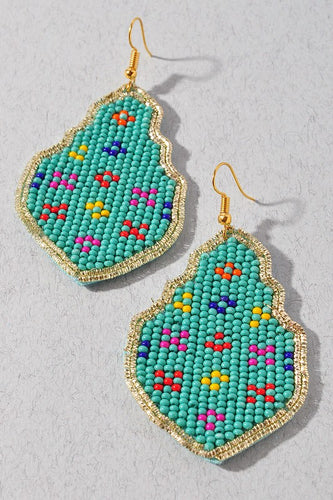 Turquoise Bead Gold Trim Earrings