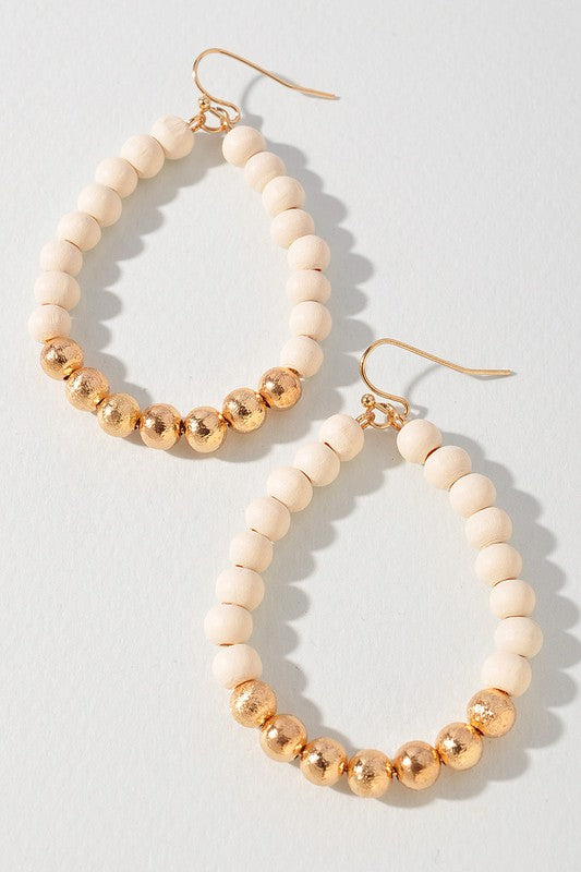 Natural Wooded Beaded Drop Earrings