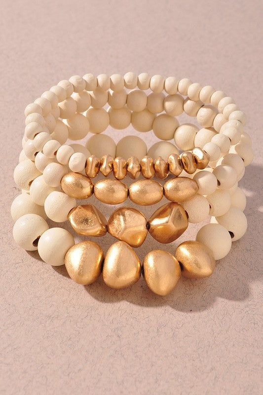 Ivory Wood Bead Bracelet Set