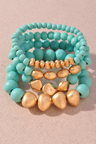 Turquoise Wood Bead Bracelet Set