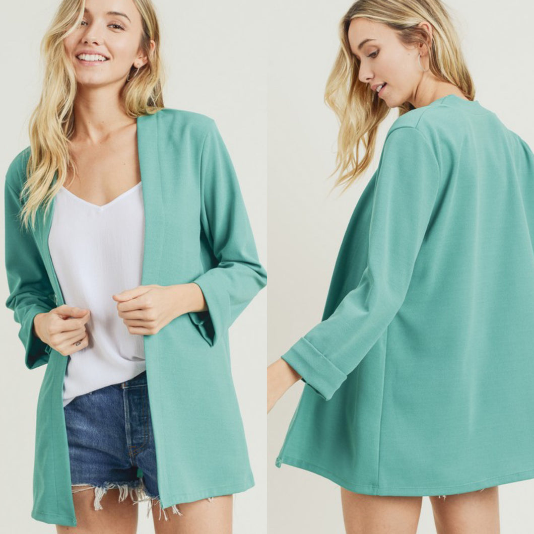Chic Collarless Blazer-Emerald