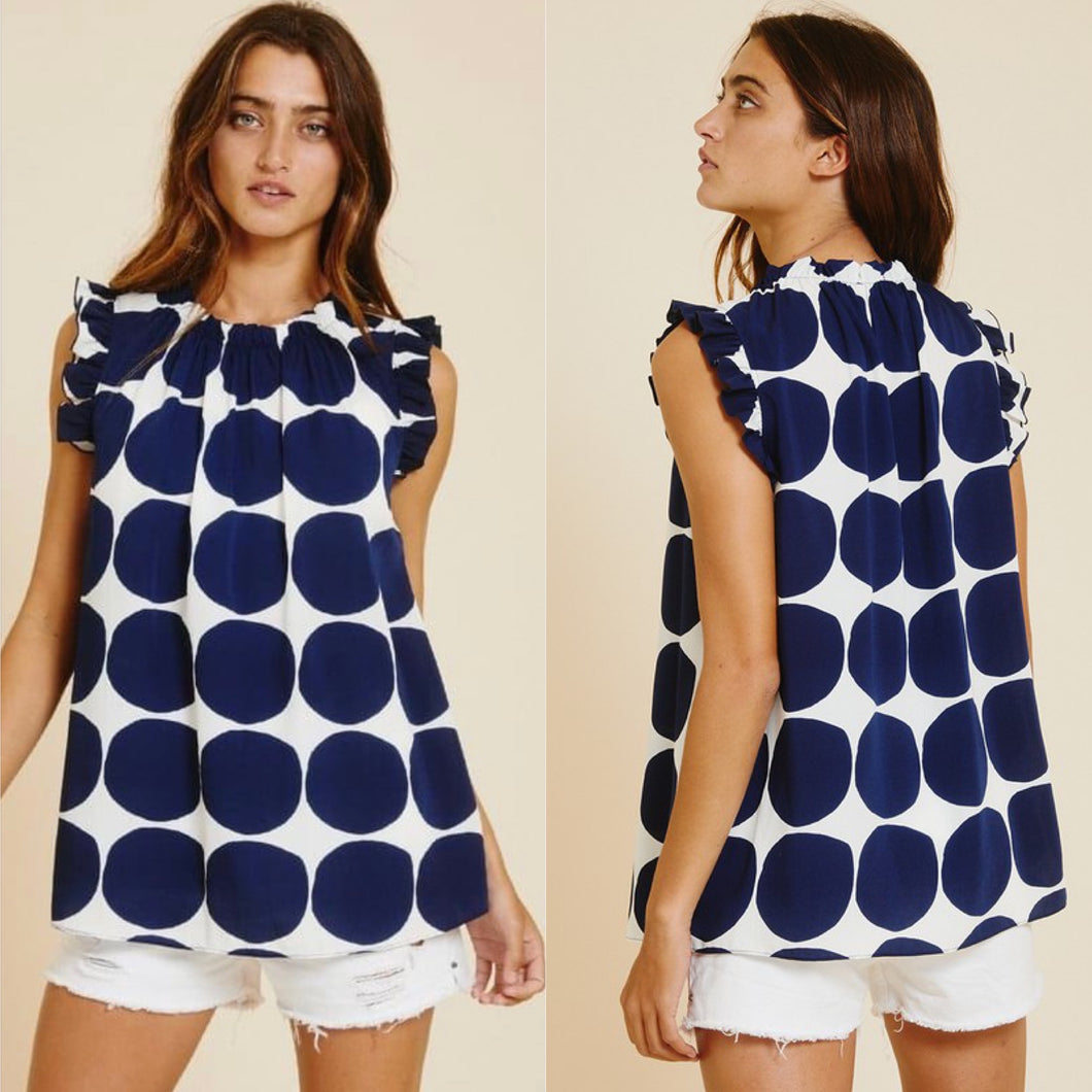 Navy Bold Dot Top