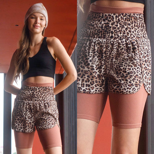 Leopard Elastic Waist Active Shorts