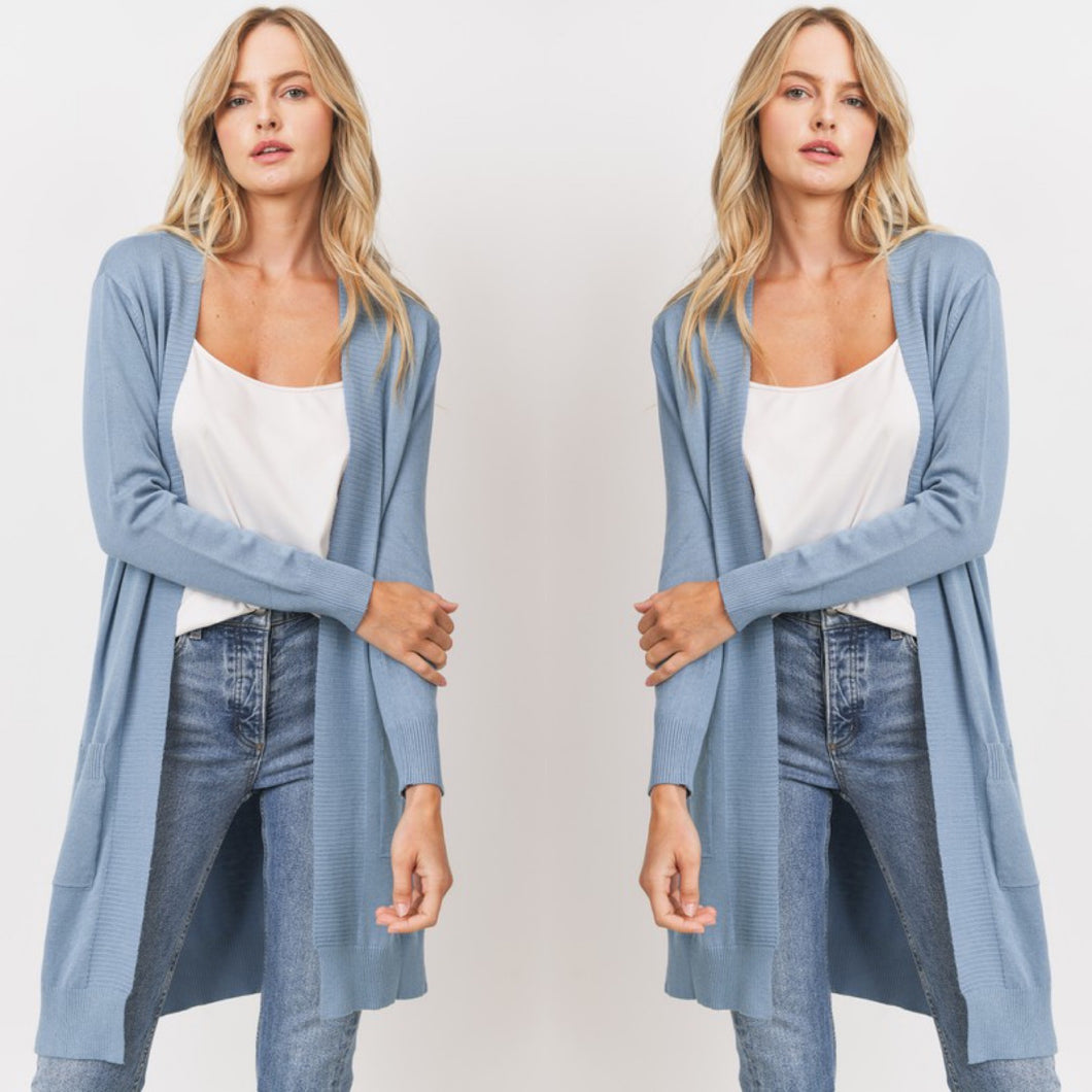 Soft Basic Duster Cardigan-Slate Blue