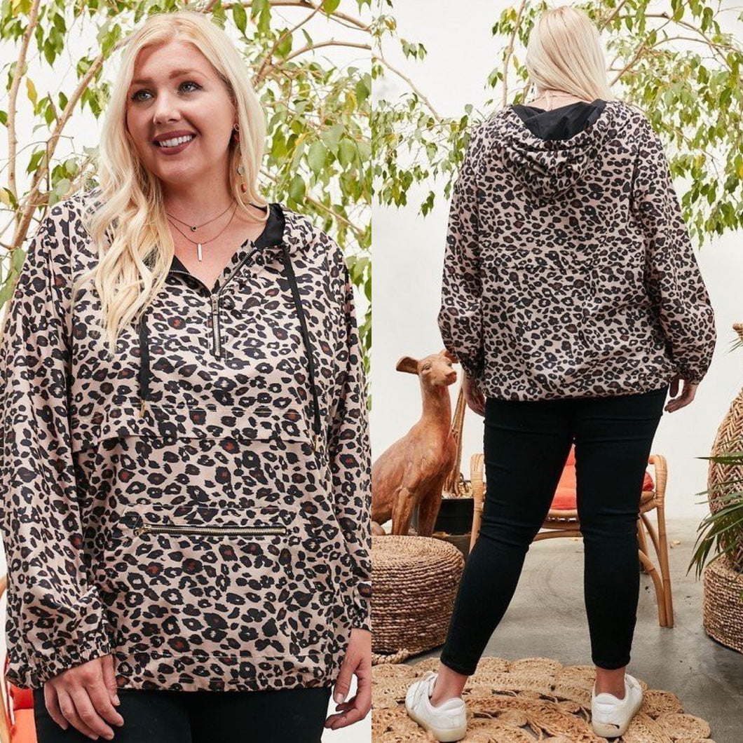 Leopard Windbreaker Pullover-Plus