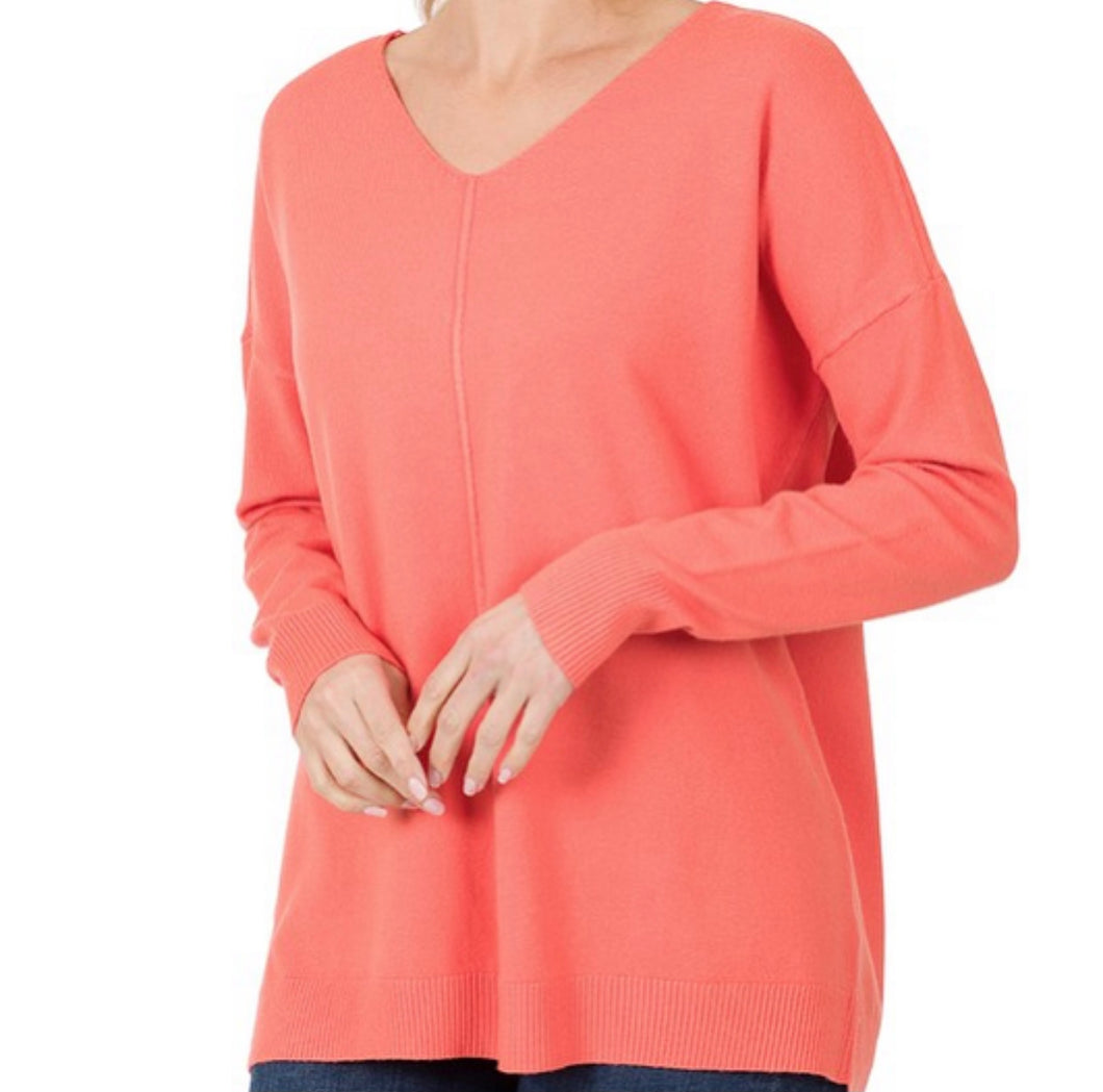 Basic Spring Sweater-Coral
