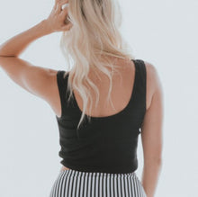 Black Rib Knotted Tankini Top-SWIM
