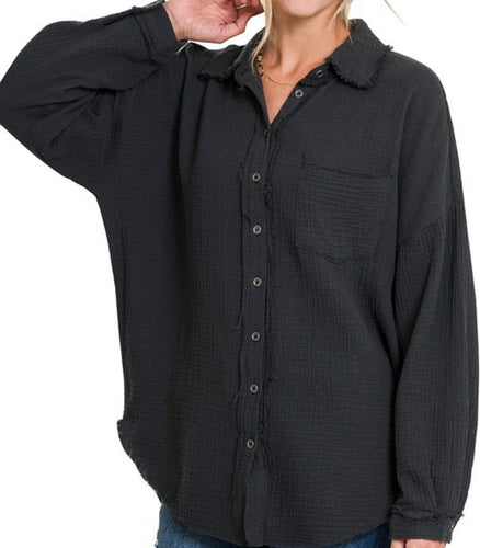 Black Gauze Raw Edge Shirt