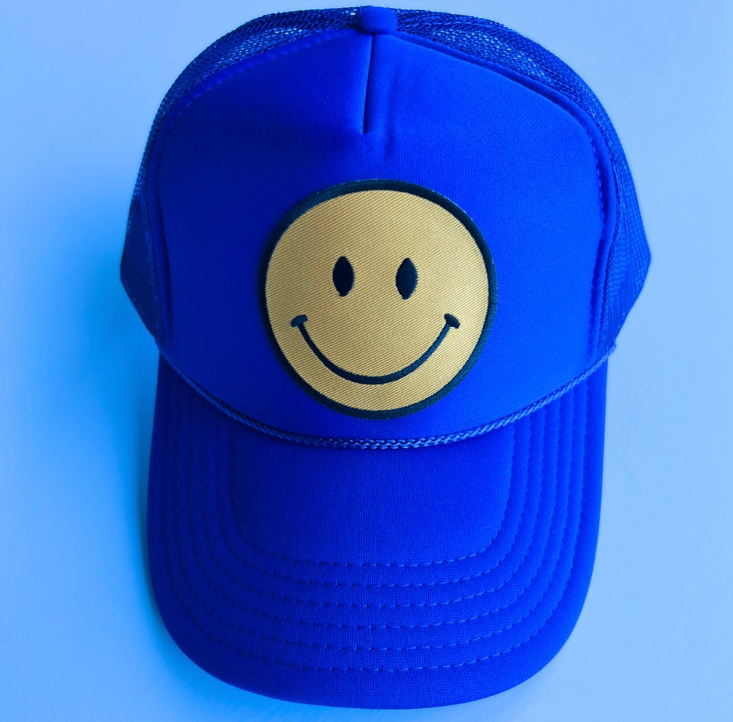 Solid Royal Smiley Trucker Hat