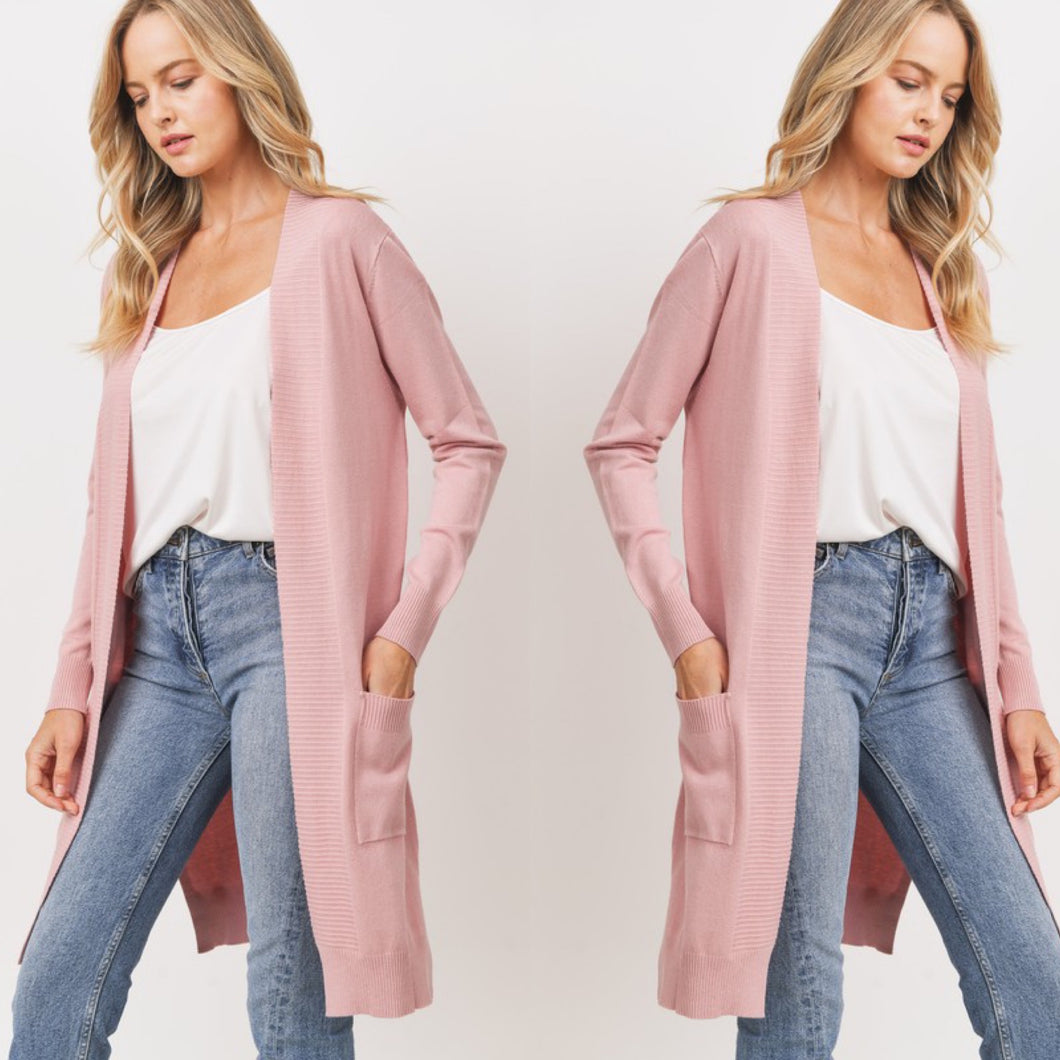 Soft Basic Duster Cardigan-Mauve