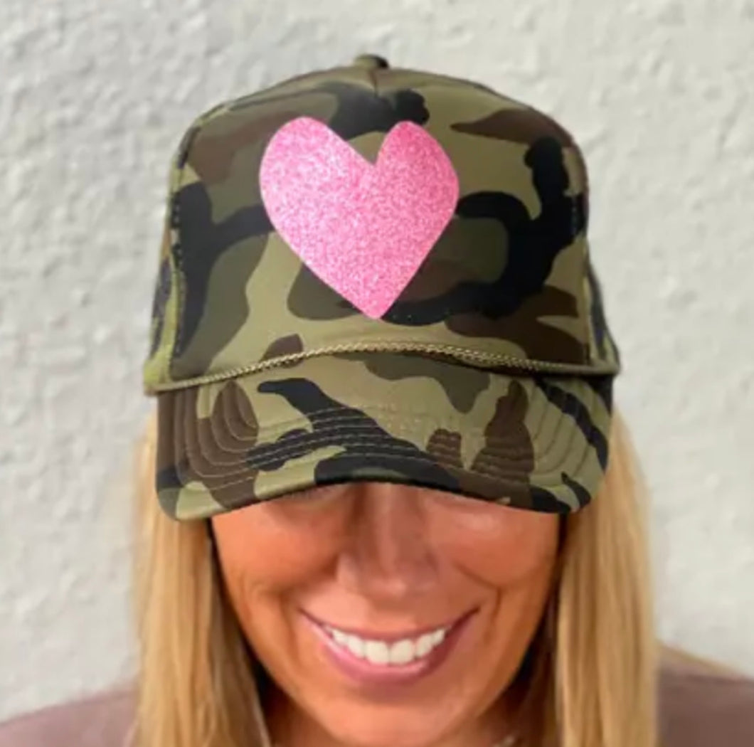 Pink Heart Camo Trucker Hat