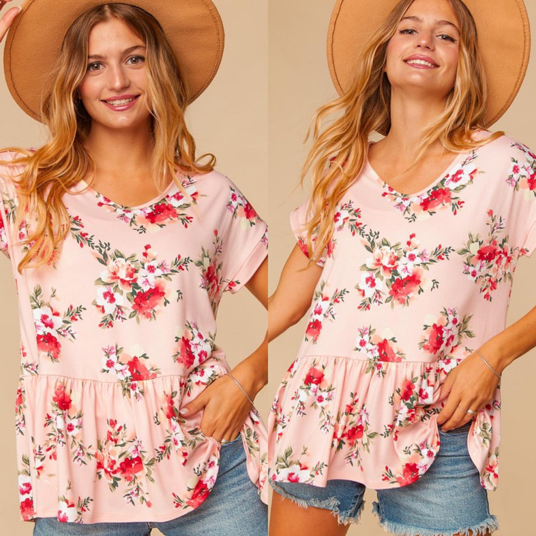 Floral Blush Babydoll Knit Top