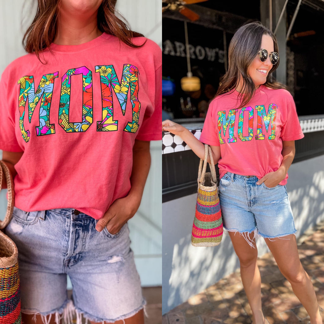 Watermelon Floral MOM Tee