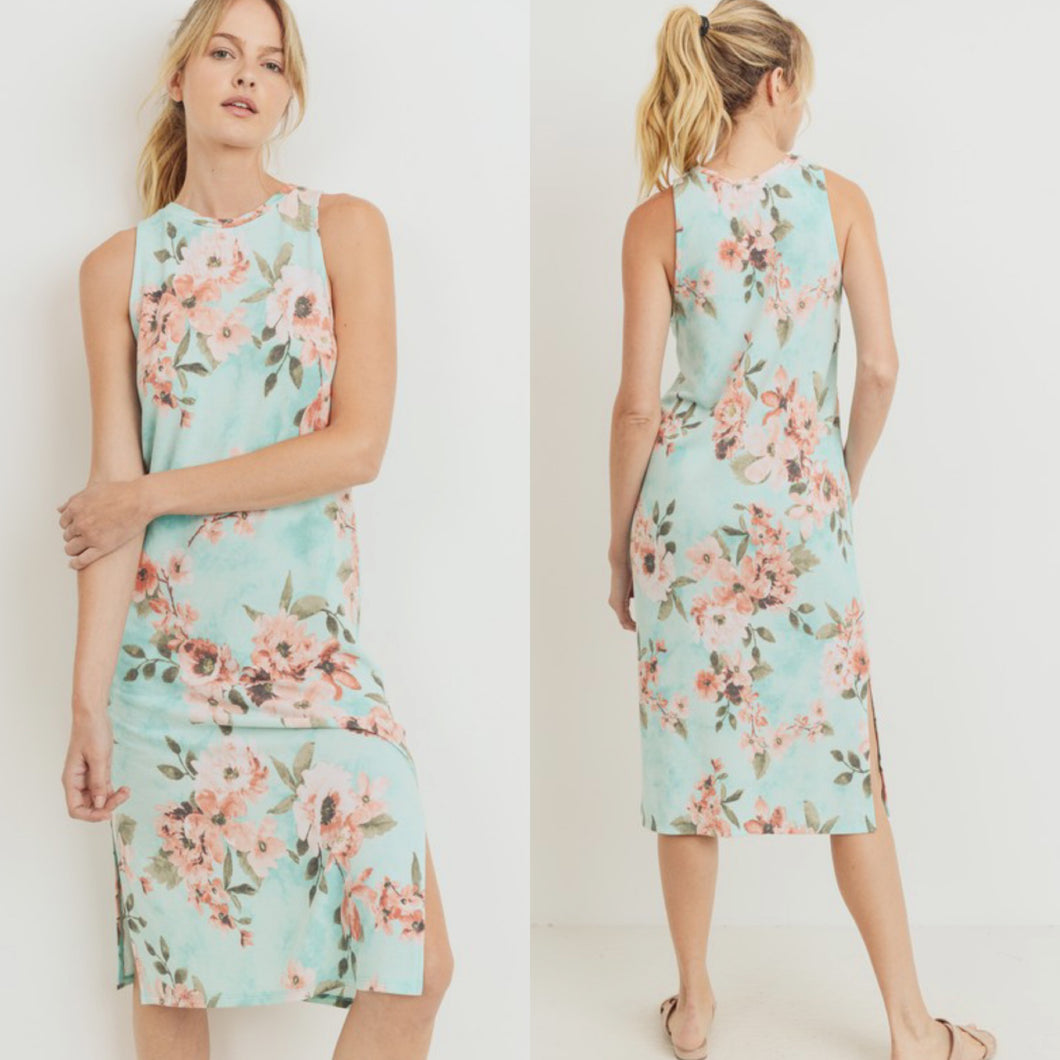 Floral Mint Terry Midi Dress