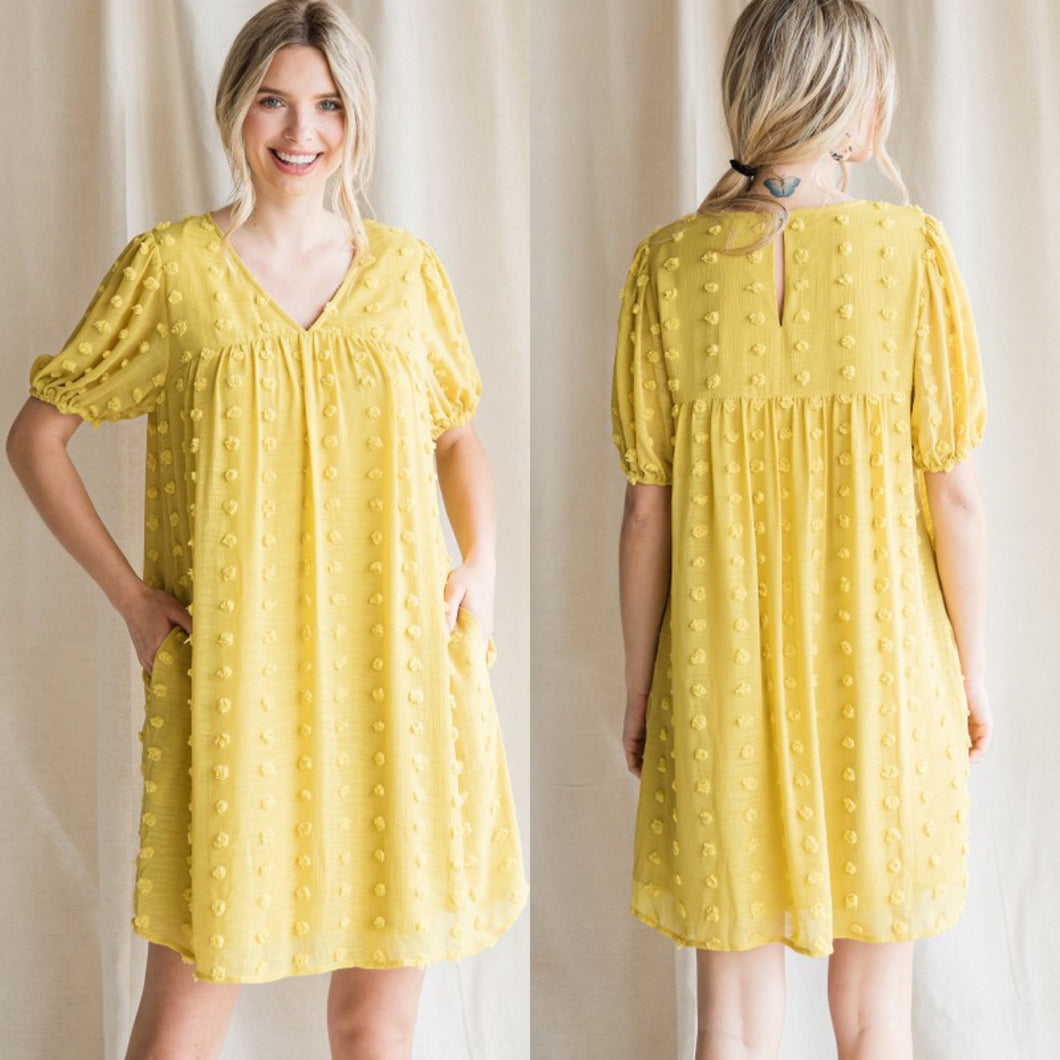 Swiss Dot Chiffon Dress-Honey