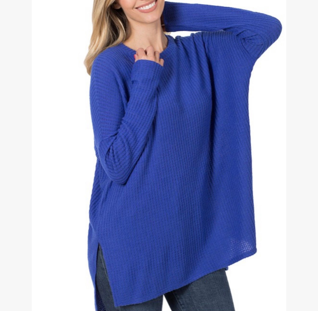 Blue Thermal Waffle Knit Top