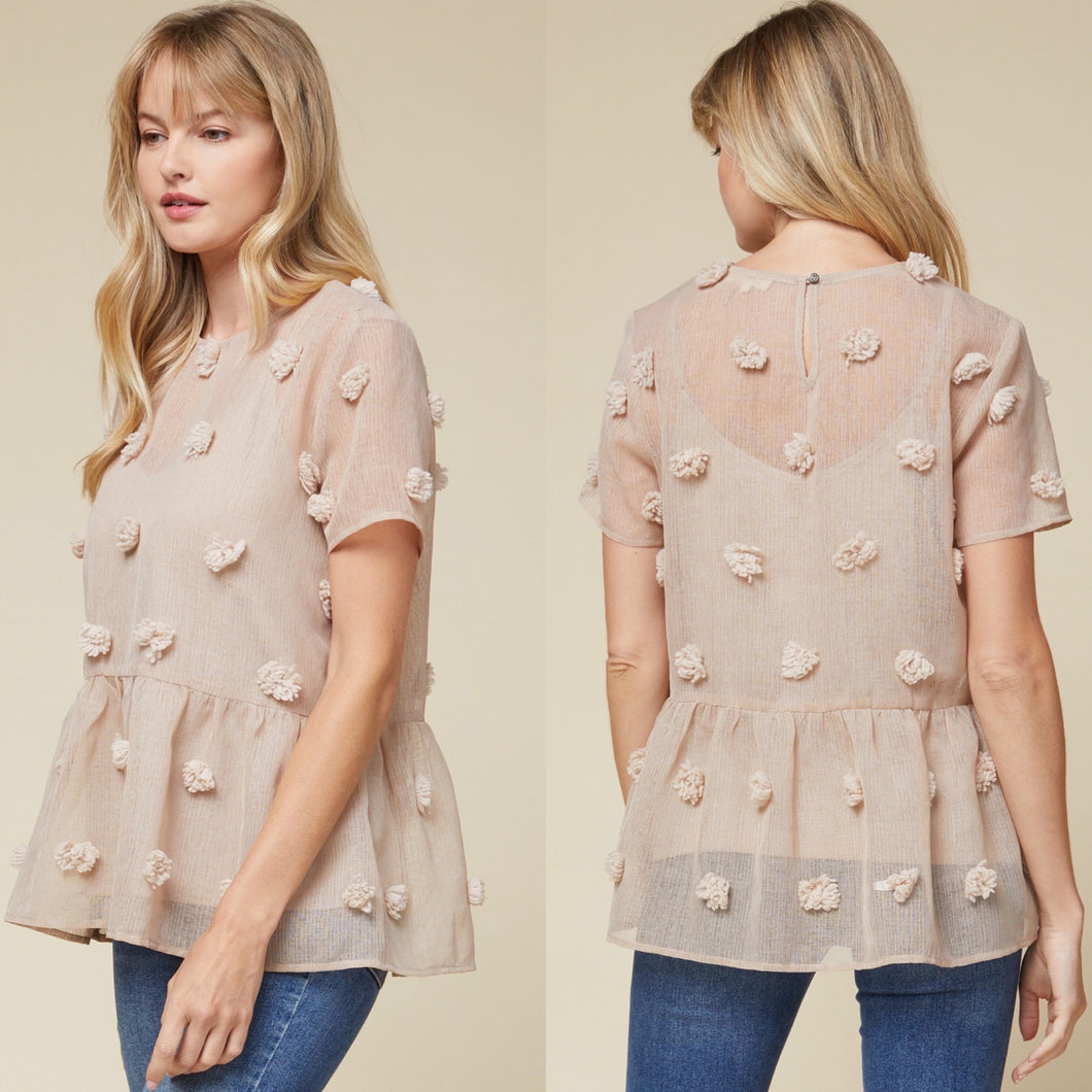 Mesh Pom Pom Top-Mocha