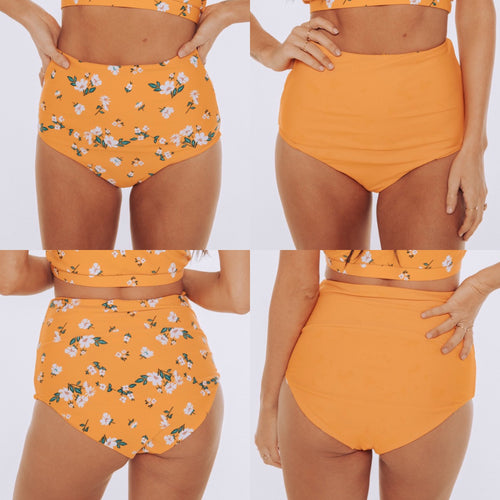 Yellow Floral High Rise Reversible Bottoms-SWIM