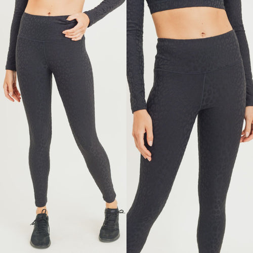 Black Textured Leopard Leggings