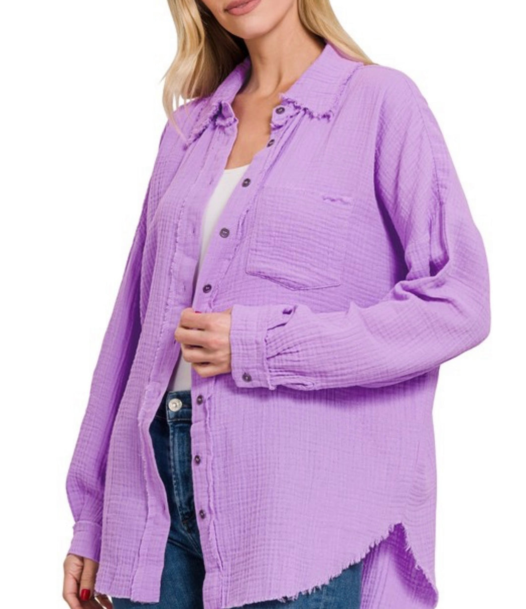 Lavender Gauze Raw Edge Shirt